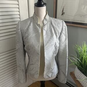 Flores & Flores Jacket Womens 8 Gray Striped Open Crinkle Modern Minimal Preppy